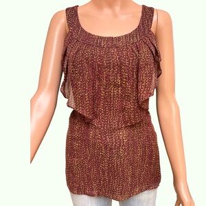 Nine West Brown Burgundy Asymmetrical Ruffled Sleeveless Tank Top 8